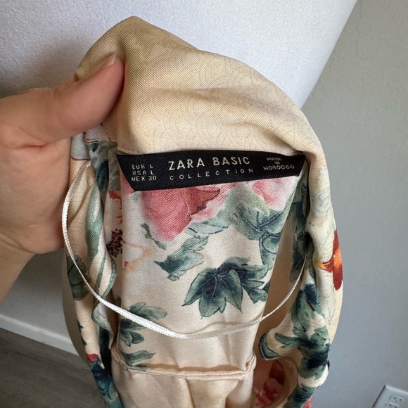 Zara Basic Cream Floral Bird Print Sleek Long Sleeve Sleep Top Womens L Basic - Picture 5 of 5